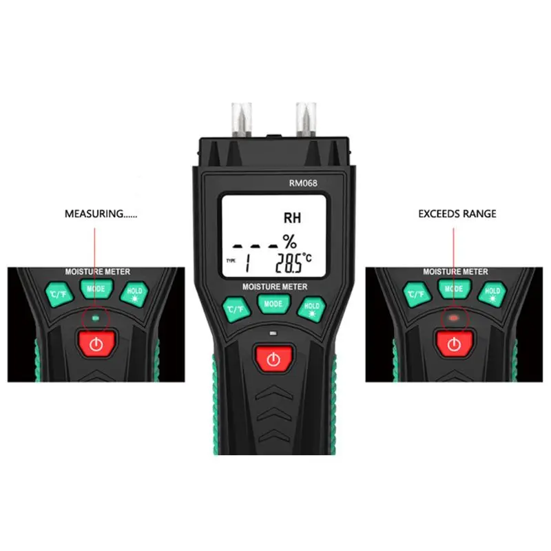 

RM068 Digital Moisture Meter Pin Type Humidity Temperature Wood Tile Building Construction Moisture LCD Display Backlight