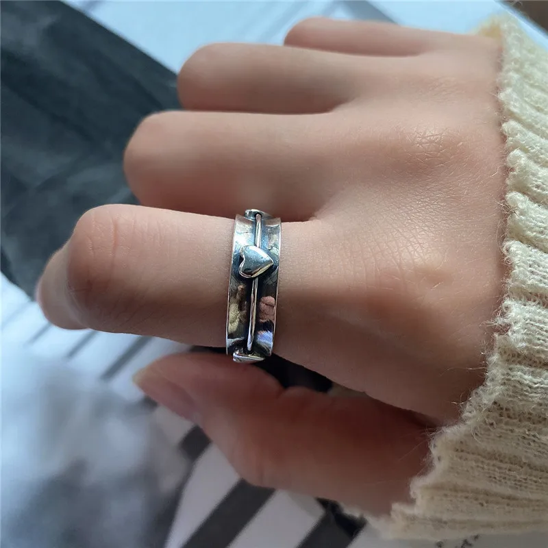 RUIYI натуральная 925 пробы Серебряное кольцо с сердечком минималистский