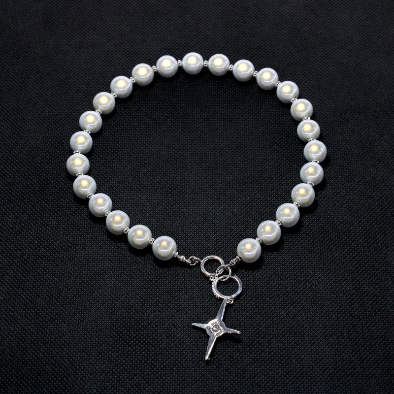 

Bright White Pearl Choker Fluorescent Ball Pearl Chain Star Pendant Necklaces T4MD