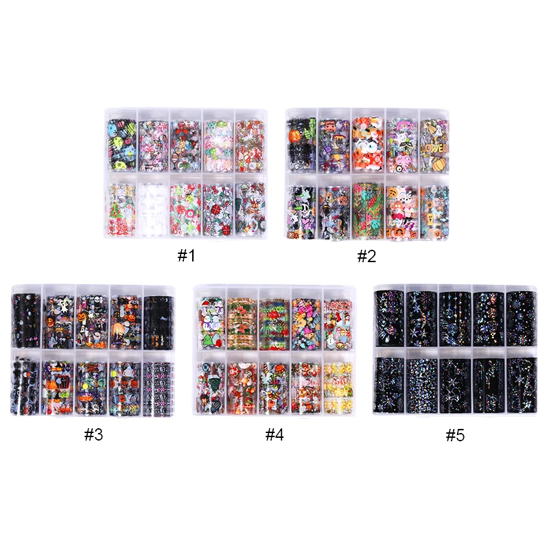 10 рулонов/коробка для ногтей переводная наклейка тема Хэллоуина наклейки