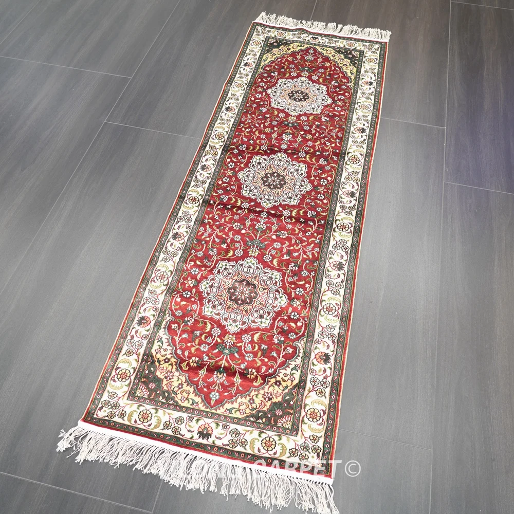Yilong 2 'x 6' Восточная шелковая дорожка красная изысканная ручная вязка коврик