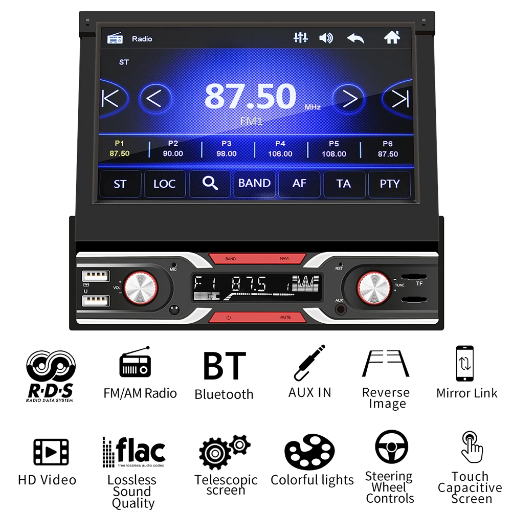 

Head Unit Bluetooth GPS USB TF Card AUX Input RDS AM FM Car Radio Receiver Touch Screen HD Multimedia Players