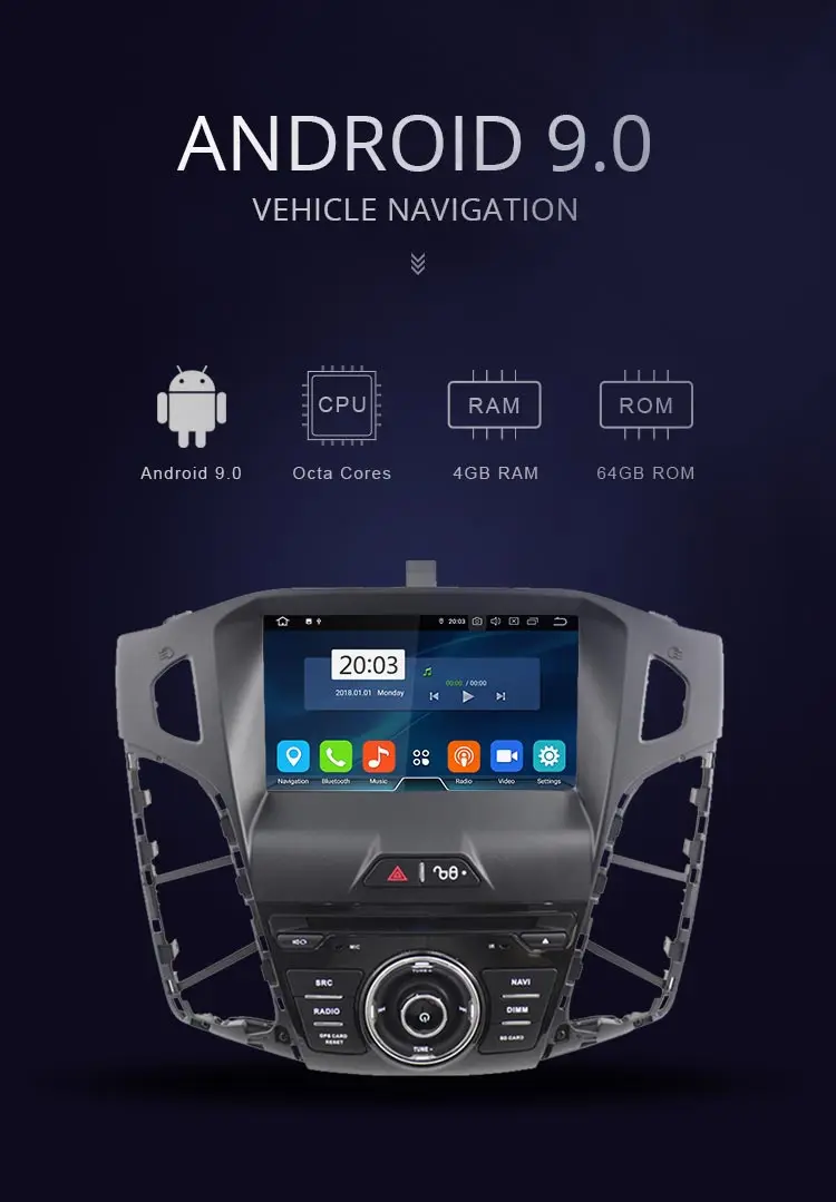 JDASTON Android 9,0 Автомобильный DVD плеер для Ford Focus 2011 2012 2013 WI-FI мультимедиа gps стерео 1Din автомобильное радио аудио авто видео