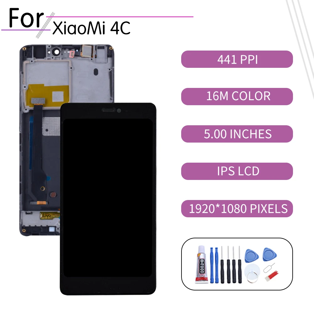 

5.0"Screen For Xiaomi Mi 4c LCD Touch Screen Digitizer Assembly For Xiaomi Mi4C Display with Frame Replacement M4C MI4c Display