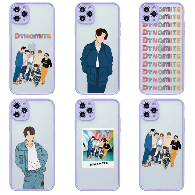 

Fashion Kpop Korean DYNAMITE Phone Case For iphone 12 11 Pro Max Mini XS 8 7 Plus X SE 2020 XR Light purple Matte Transparent