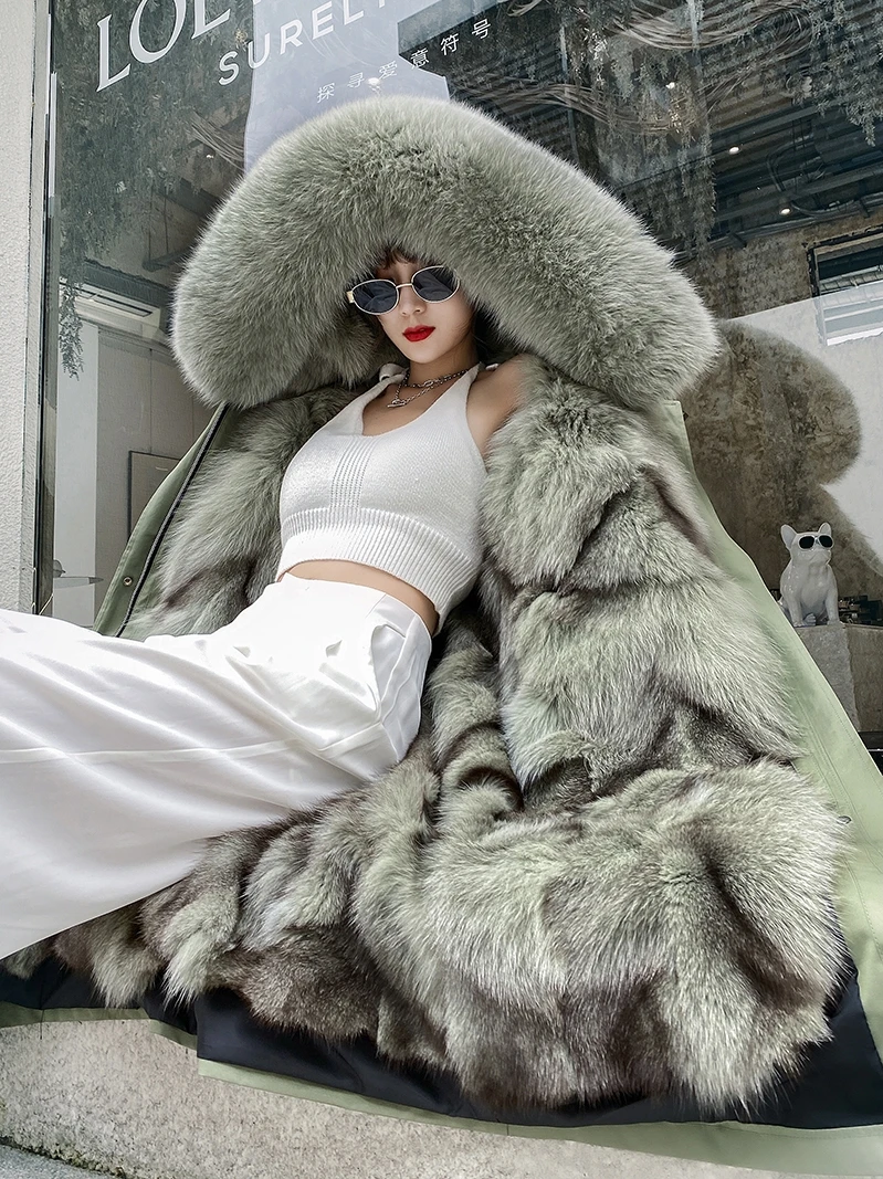 Real Fur Coats and Jacket Women Candy Colors Parkas 2022 Winter New Fox Fur Liner Removable Warm Thick Natural Fur Hooded Parkas