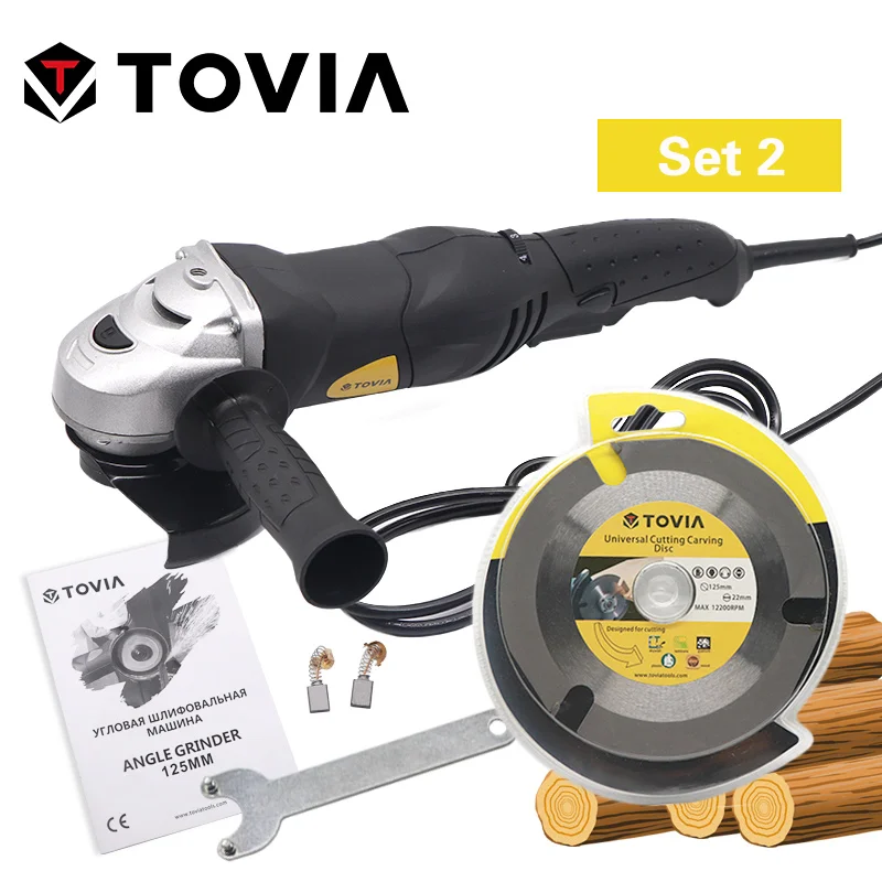 Set 2 TOVIA 125мм УШМ Болгарка 950W гриндер для резки по дереву металлу камню М14 регулировака скорости 3000-10500 оборотов грендер 220V с удлиненный хвостовиком и переключателем скоростей для разных задач гриндер - Цвет: Set 2