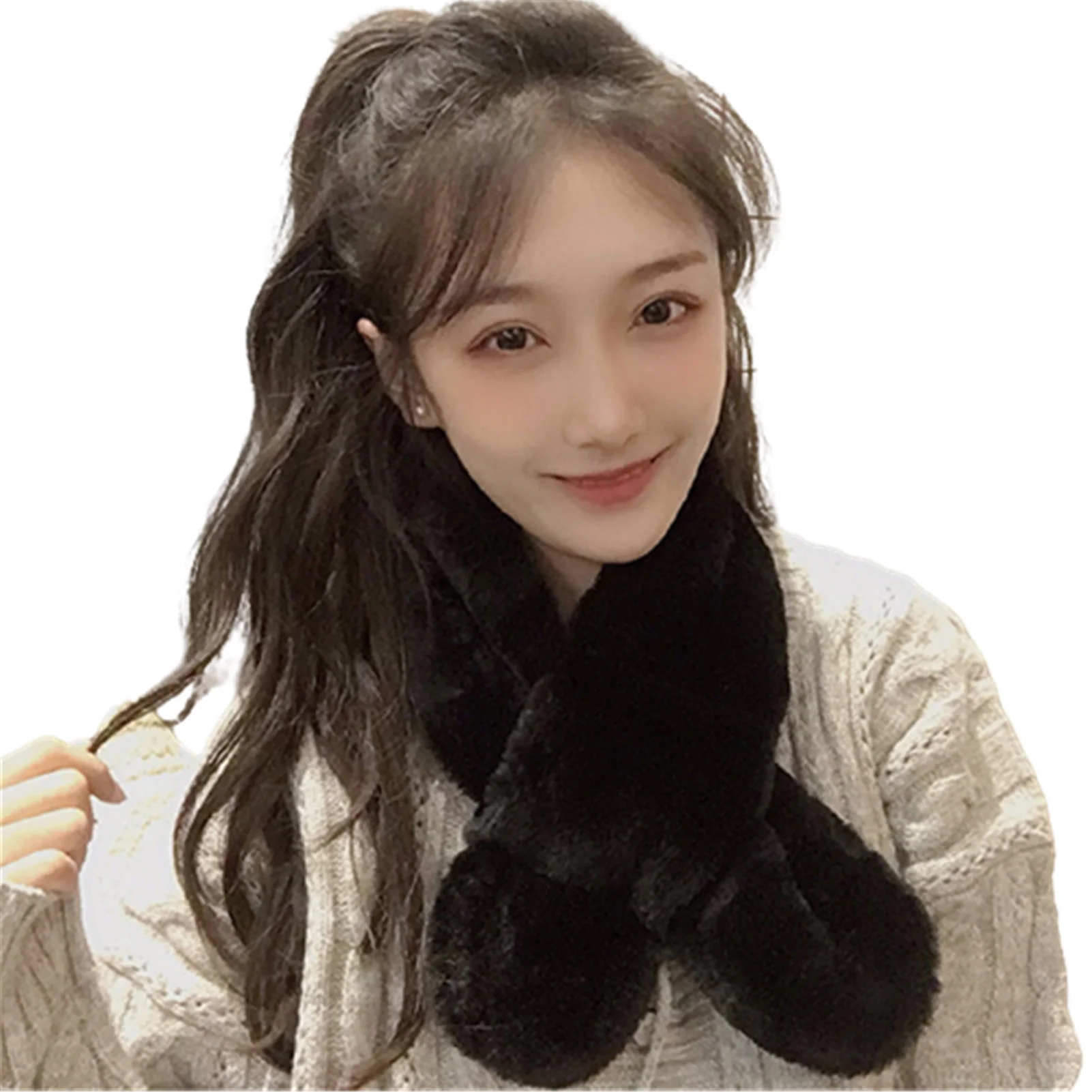 Женский плюшевый шарф-хомут шейный платок с перехлёстом для осенне-зимнего