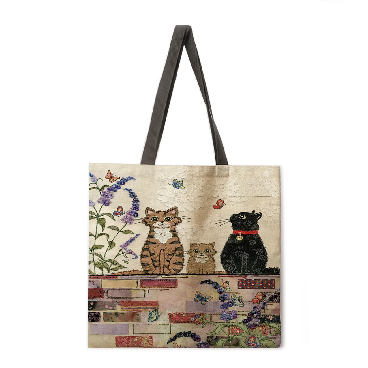 

Ladies Shoulder Bags Flower and Cat Printed Tote Bags Leisure Outdoor Beach Bags Daily Handbags Environmental Shopping Bags