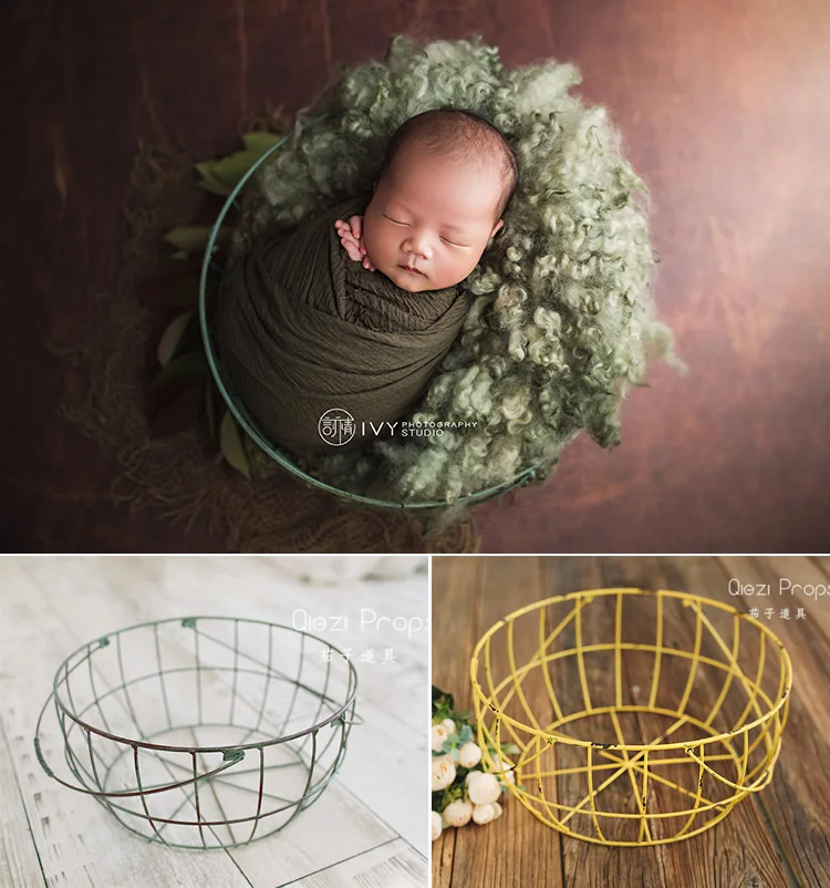 Color wire basket iron art retro container to do old baby  photo props original neonatal photography props