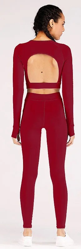 burgundy red Женский дышащий бесшовный комплект для йоги, спортивные костюмы для фитнеса, одежда для спортзала, рубашки для йоги и бара, леггинсы для бега с высокой талией, штаны для тренировок - Цвет: burgundy red