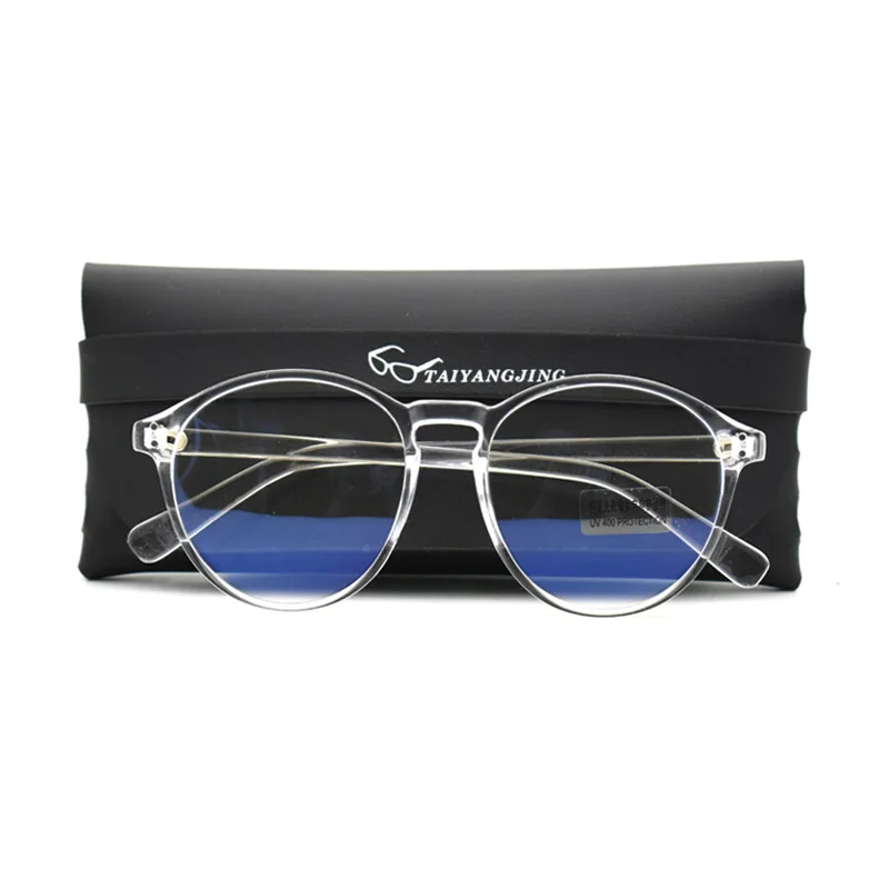 

Unisex Blue Light Blocking Glasses Women Vintage Round Frame Metal Hinge Optical Eyewear Men Anti Eyestrain Eyeglass With Case