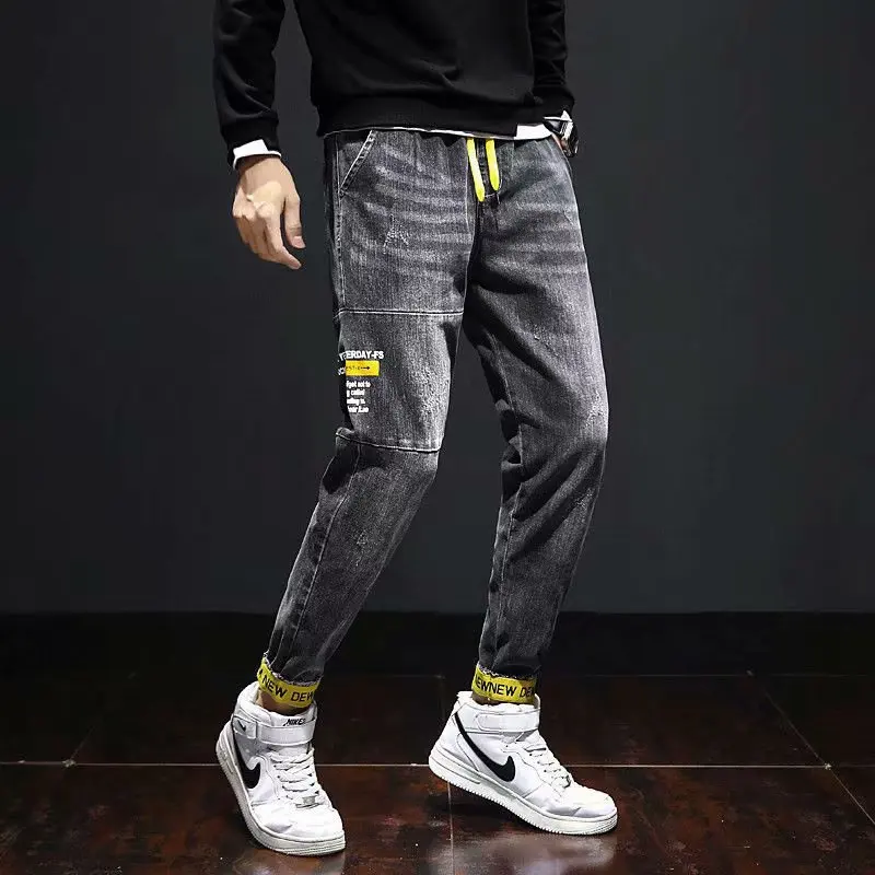 

Мужские укороченные джинсы, повседневная одежда с принтом, готические штаны