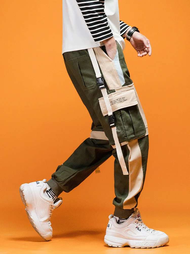 

Men's Side Pockets Cargo Harem Pants 2020 Ribbons Black Hip Hop Casual Male Joggers Trousers Fashion Casual Streetwear Pants