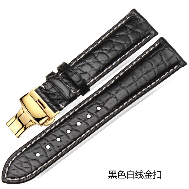 Black2 Gold Whatch ремешок из кожи аллигатора с пряжкой-бабочкой для мужчин и женщин мягкий удобный водонепроницаемый низ черный коричневый 12 14 16 18 20 мм - Цвет ремешка: Black2 Gold
