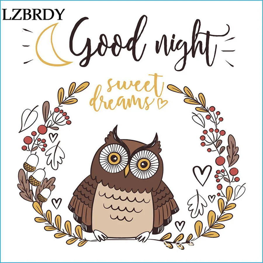 Сердце листья венок милая сова Луна хорошая ночь буквы прозрачные резиновые