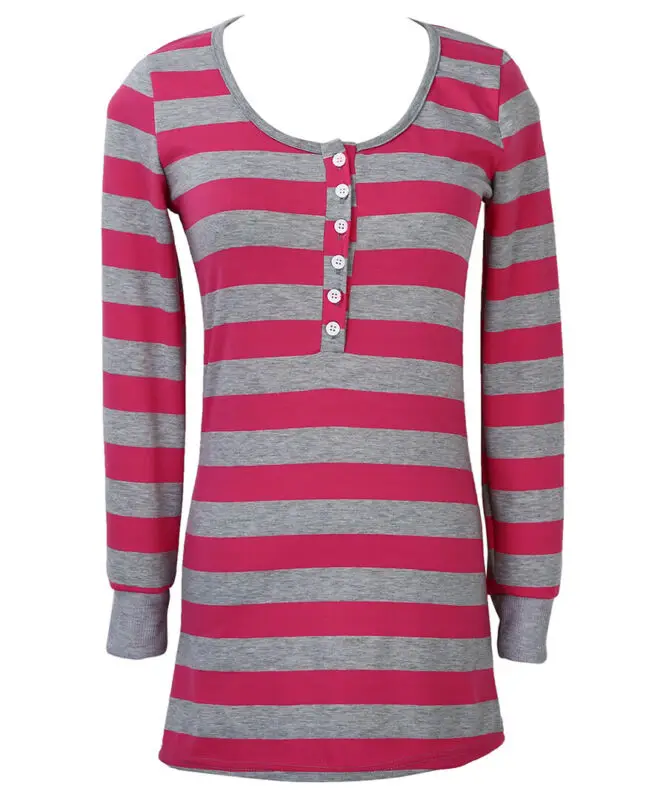 Goocheer New Women Pink Love T Shirt Autumn Casual T-Shirt Tops Stripe Letter Print Round Neck Rose Long Sleeve Pullover T-Shirt