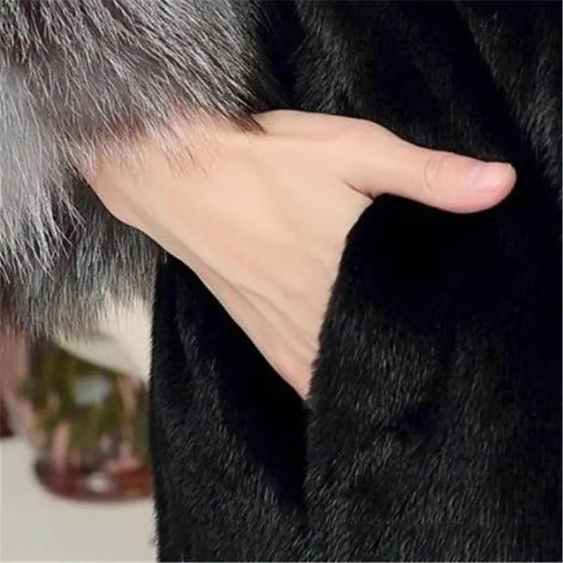 Thick V-Neck Casual Imitation Women Warm Faux Fox Fur Collar Hooded Rabbit Fur Coat Female Overcoat Coats Elegant Winter Jackets