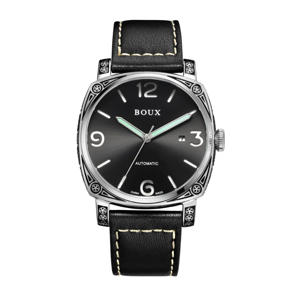 

New BOUX Seagull Automatic Mechanical Pilot Men's Watch Luminous Calendar Waterproof Watches Men Engraved Leather Reloj Hombre