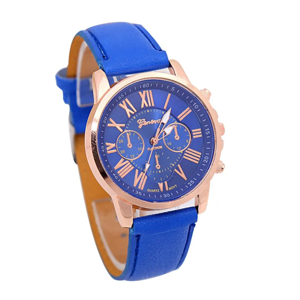 Fashion Brand Multi-function Analogue Round Big Dial Quartz Leather Strap Watch Wristwatch Coloful Strap