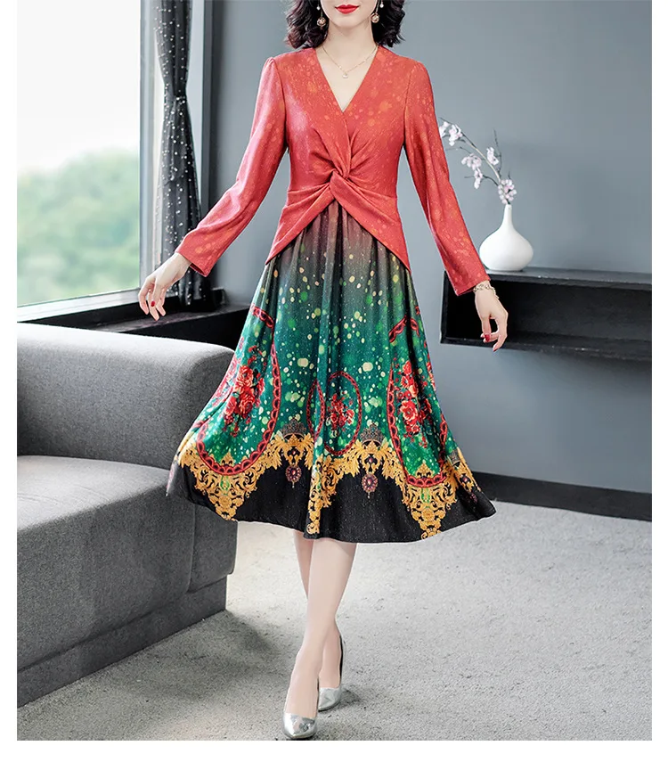 

Новые весенние женские платье была тонкая закрывающие живот матери платье с длинными рукавами среднего возраста и старше печатных средней ...