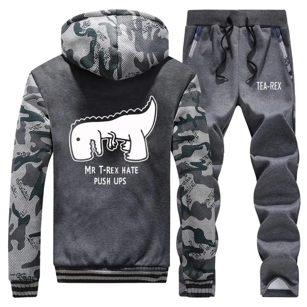 

MR T-REX PUSH UPS Mens Thick Hoodies Sports Pants 2019 Hot Selling Brand Costume Men Streetwear Coat Zip Clothing Male Sweatpant