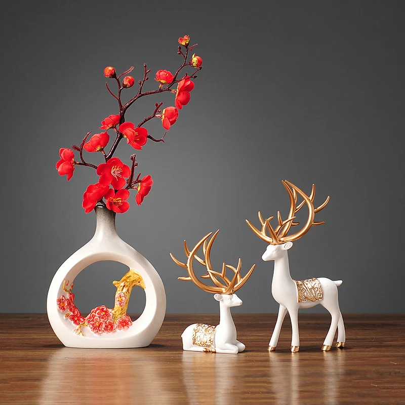 

Ceramic Vase With Artificial Fowers Chinese Decoration Vintage Home Decor Decoration Living Room Crafts TV Cabinet Decoration