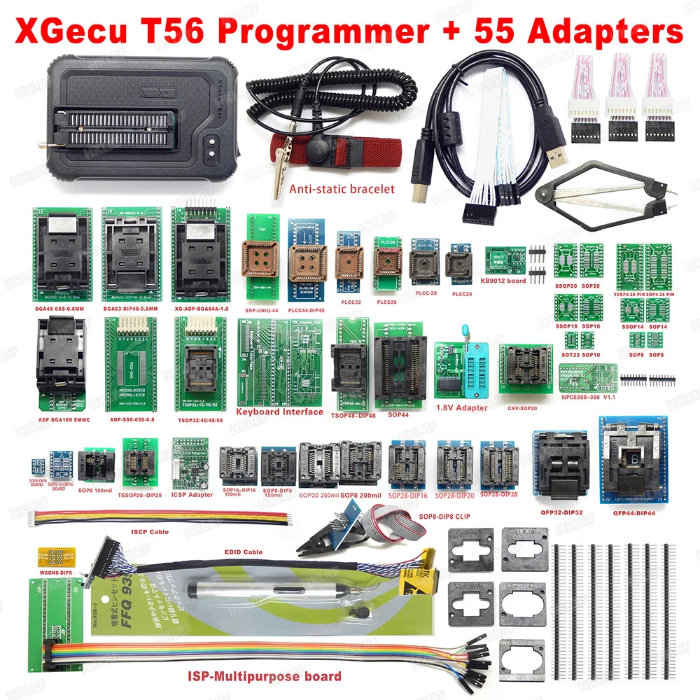 

XGecu Newest T56 Universal Programmer +55 Adapters 24/25/26/93 serial EEPROM, 27/28/29/36/37/39/49/50 EPROM, Paged EPROM,