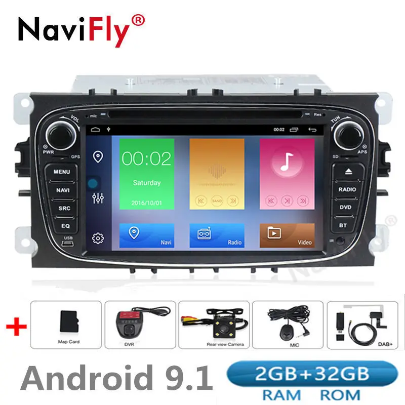 Новинка! HD1024* 600 2din Android 9,1 автомобильный Радио dvd-плеер gps навигация для FORD/Focus/S-MAX/Mondeo/C-MAX/Galaxy/Kuga 2+ 32G wifi - Цвет: DAB dvd camera DVR B