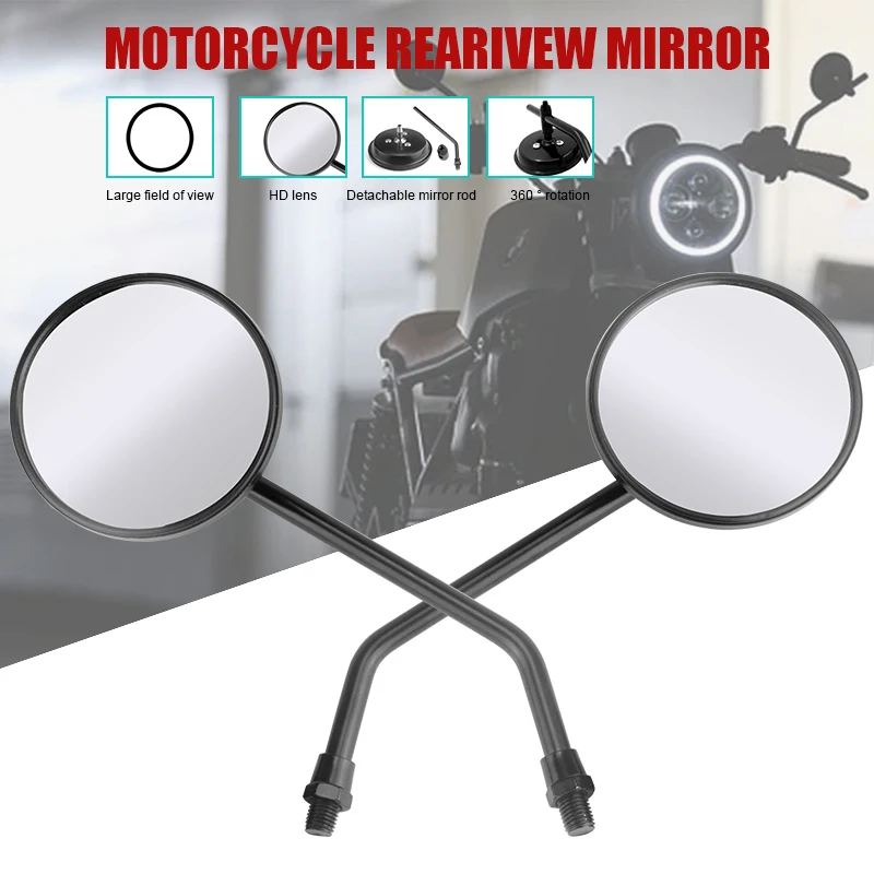 

Universal motorcycle mirrors chrome black round long stem Motorbike Motorcycle Bicycle Rearview Mirrors 10mm specchietti moto