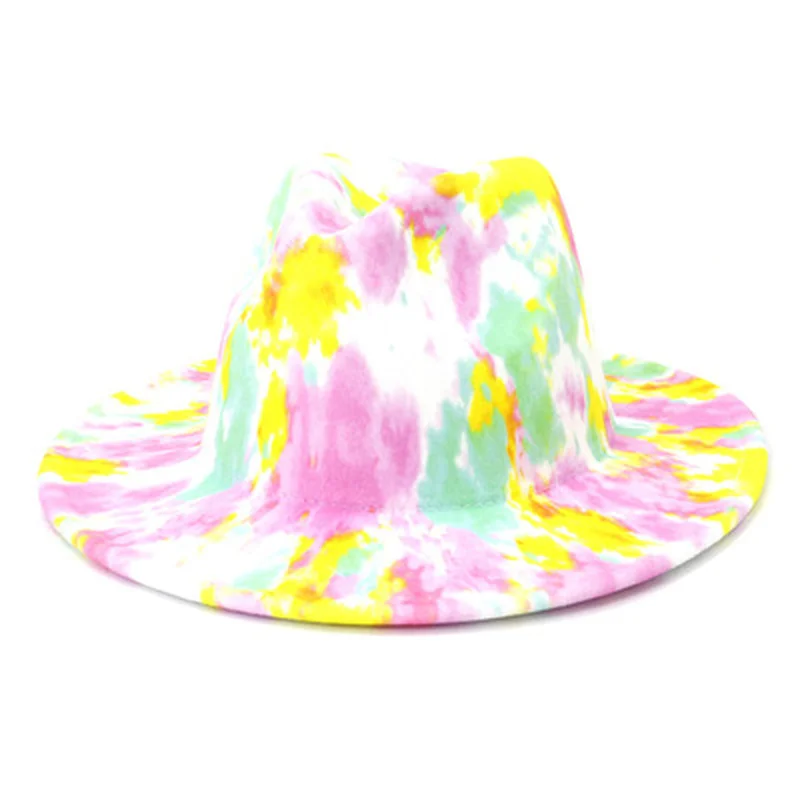 

fedora hats women men wide brim tie dye gradient luxury felted hats autumn winter spring multicolor jazz caps casual felted hats