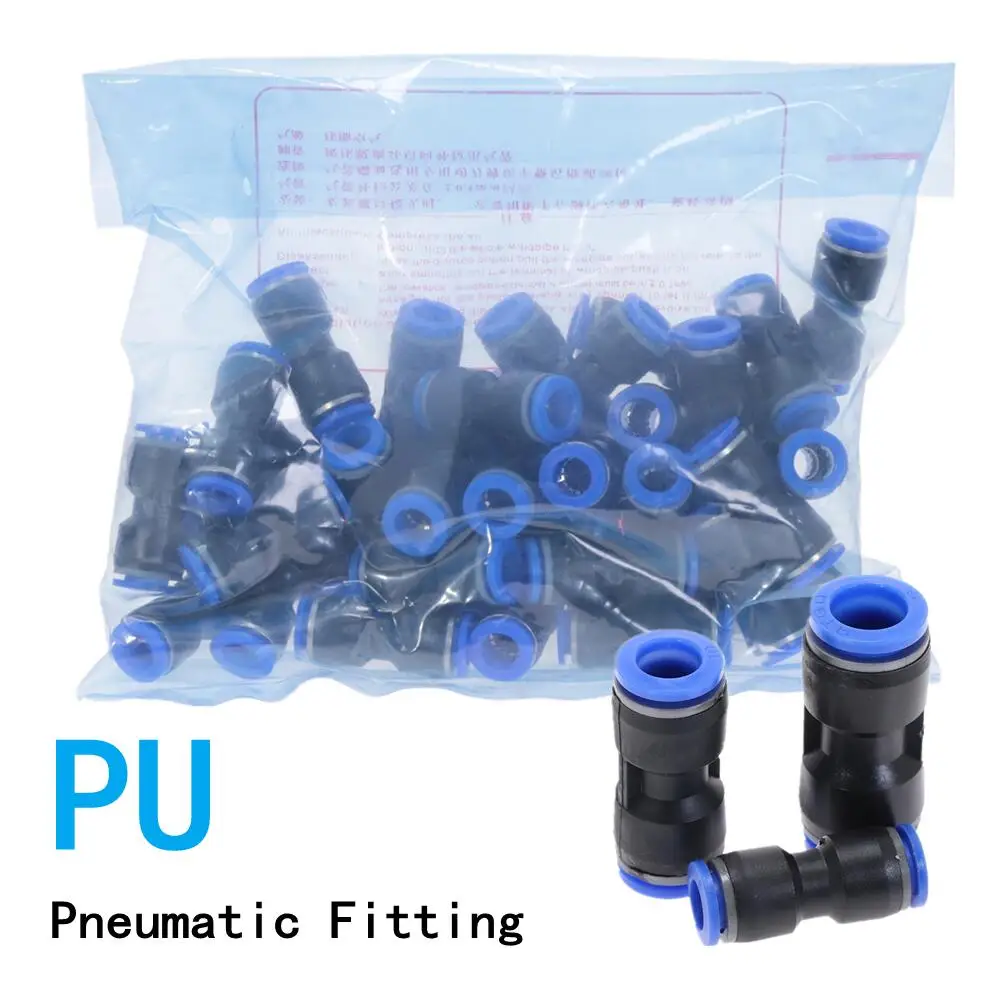 

100PCS PU 2-way Pipe Connector Pneumatic Fitting Plastic 4mm 6mm 8mm Staght Push In Quick Slip Lock Fittings