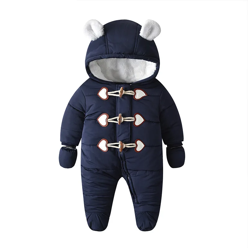 

Autumn and Winter Baby Clothes Plus Velvet Thick Warm Hooded Bodysuits with Gloves Toddler Outing One-piece Baby Girl Romper