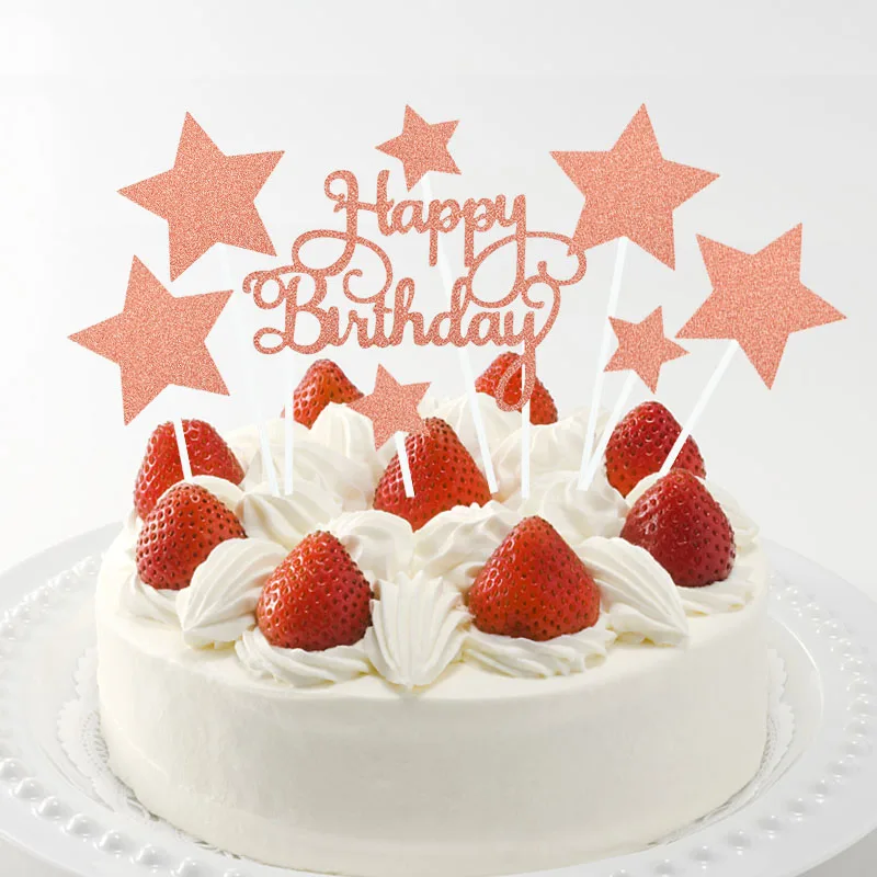 

1 Set Glitter Star Heart Cake Topper Happy Birthday Cupcake Topper For Kids Birthday Party Baby Shower Cake Decorating Supplies