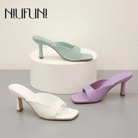 women shoes square toe stiletto open toe high heels simple slip on muller slides shoes simple summer sandals slippers sexy pumps