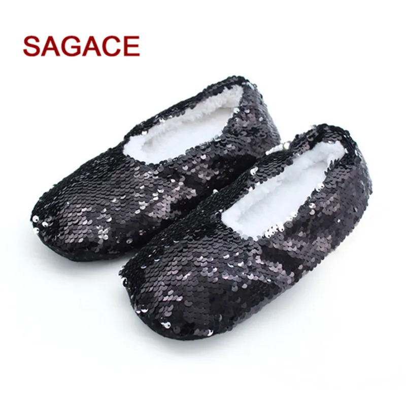 Женская зимняя обувь снежные домашние тапочки женские блестящие цветные блестки