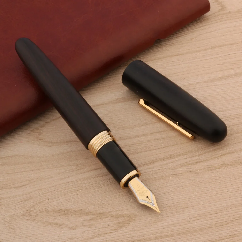 Перьевая ручка JinHao 9056 черное дерево F M Fude гибкая вращающаяся канцелярские