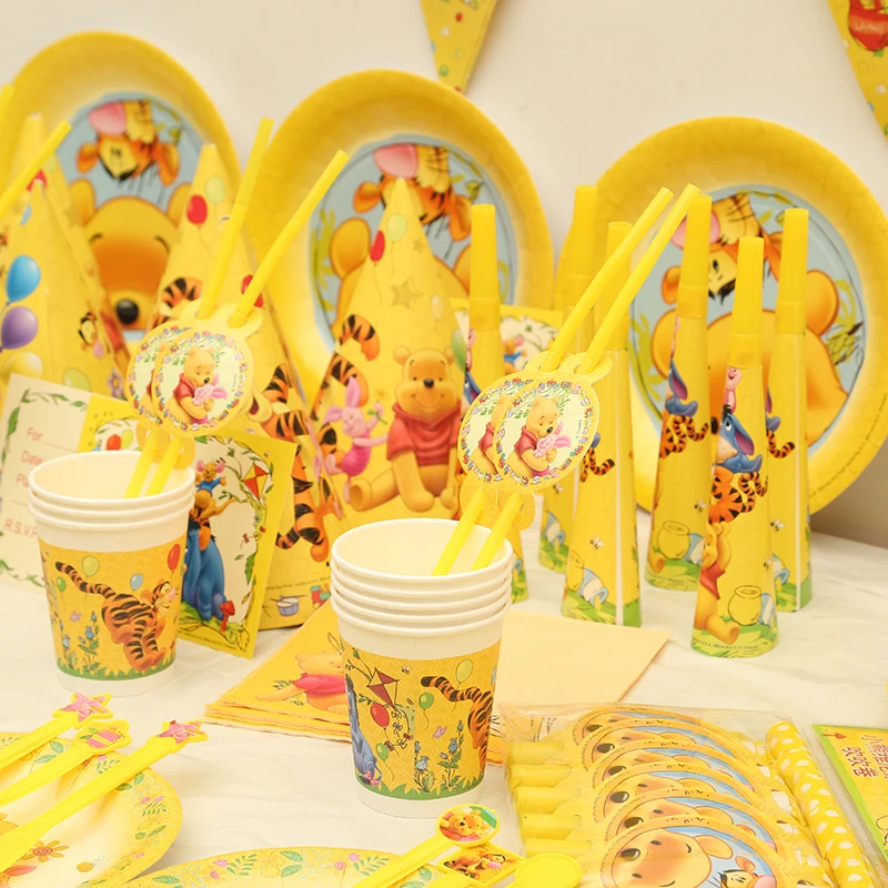 93 шт./лот Disney Винни Пух одноразовая посуда для вечерние бумажная тарелка торта
