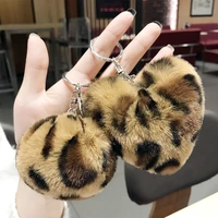 new faux rabbit fur ball key chain pompom leopard plush heart keychain pom pom round ball trinket car bag key ring gift