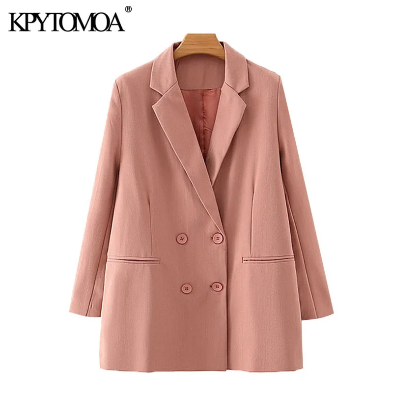 Женский двубортный пиджак KPYTOMOA винтажный с длинными рукавами и карманами
