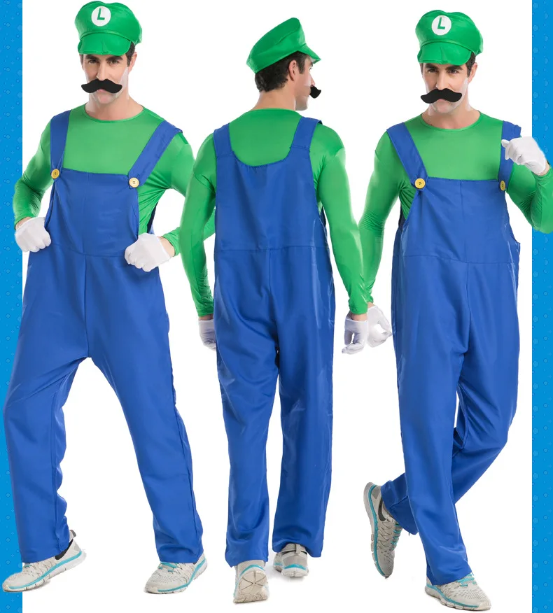 Super Mario Bros Luigi, шляпа сантехника, костюм с бородой, маскарадный костюм Марио, маскарадный костюм на Хэллоуин, нарядное платье для родителей и детей, взрослых, детей, женщин
