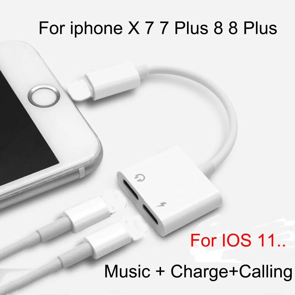 2 в 1 аудио зарядное устройство адаптер для iPhone 7 8 Plus X XR XS Max зарядный кабель