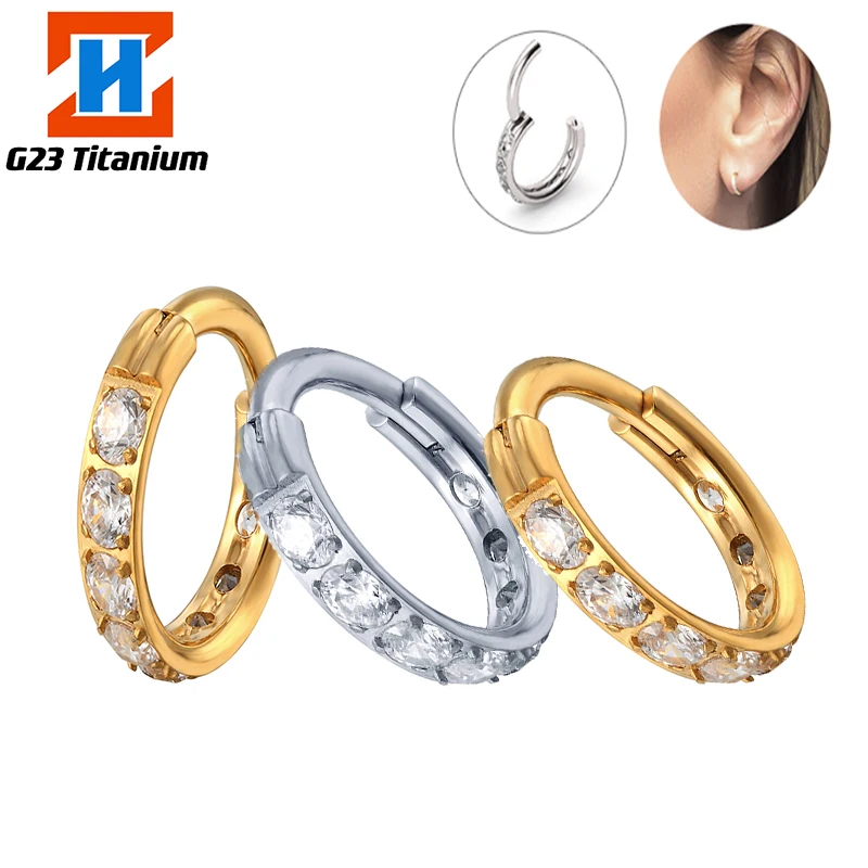 

G23Titanium Piercing Earrings Daith Zircon High Ring Open Small Nasal Septum Hinged Nose Ear Clips Clicker Body Piercing Jewelry