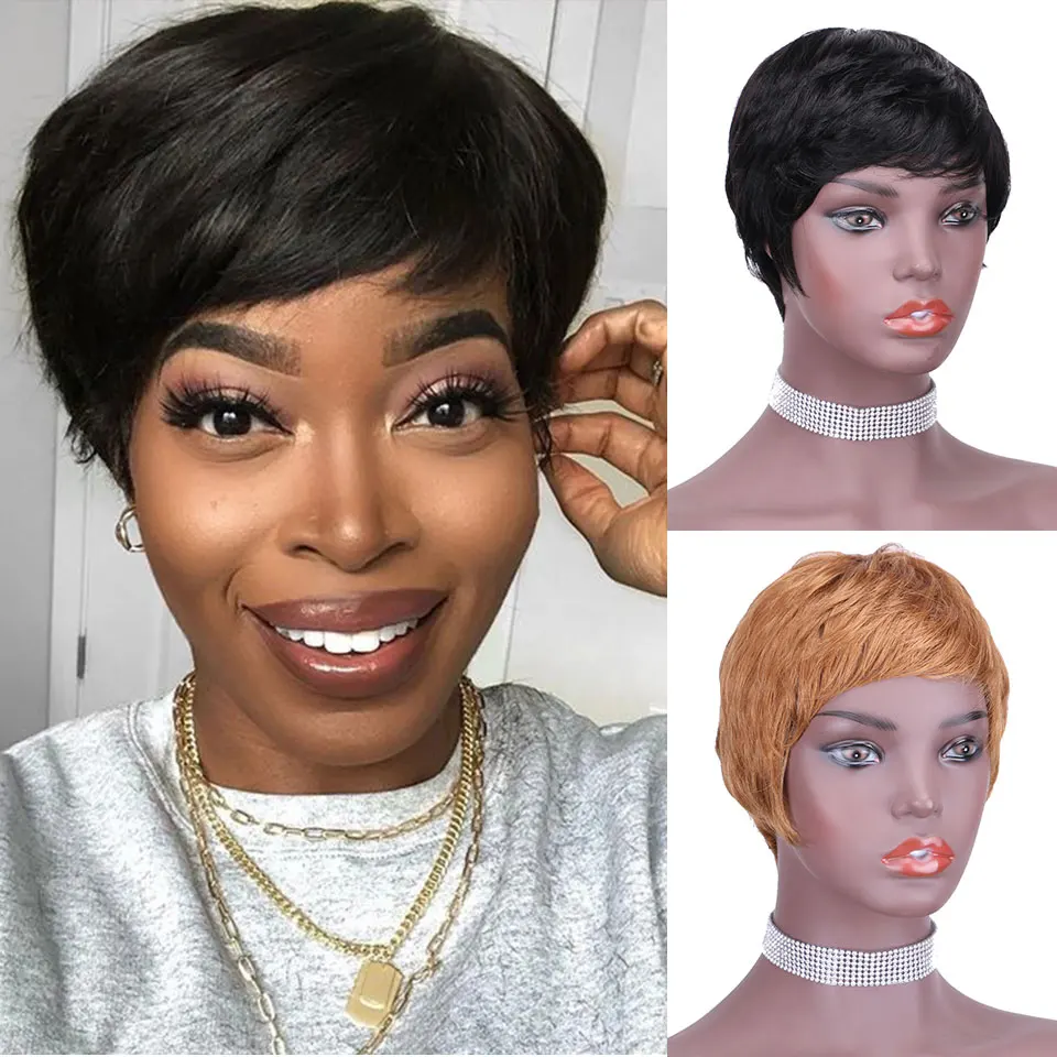 

Short Pixie Cut Wig Straight Brazilian Remy Human Hair Wigs For Black Woman Glueless Full Machine Made Natural Head Spin