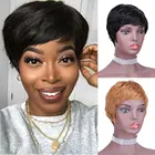 Короткий парик фея, прямые бразильские волосы Remy, парики для чернокожих женщин, без клея, полностью машинное изготовление, естественный спин головы