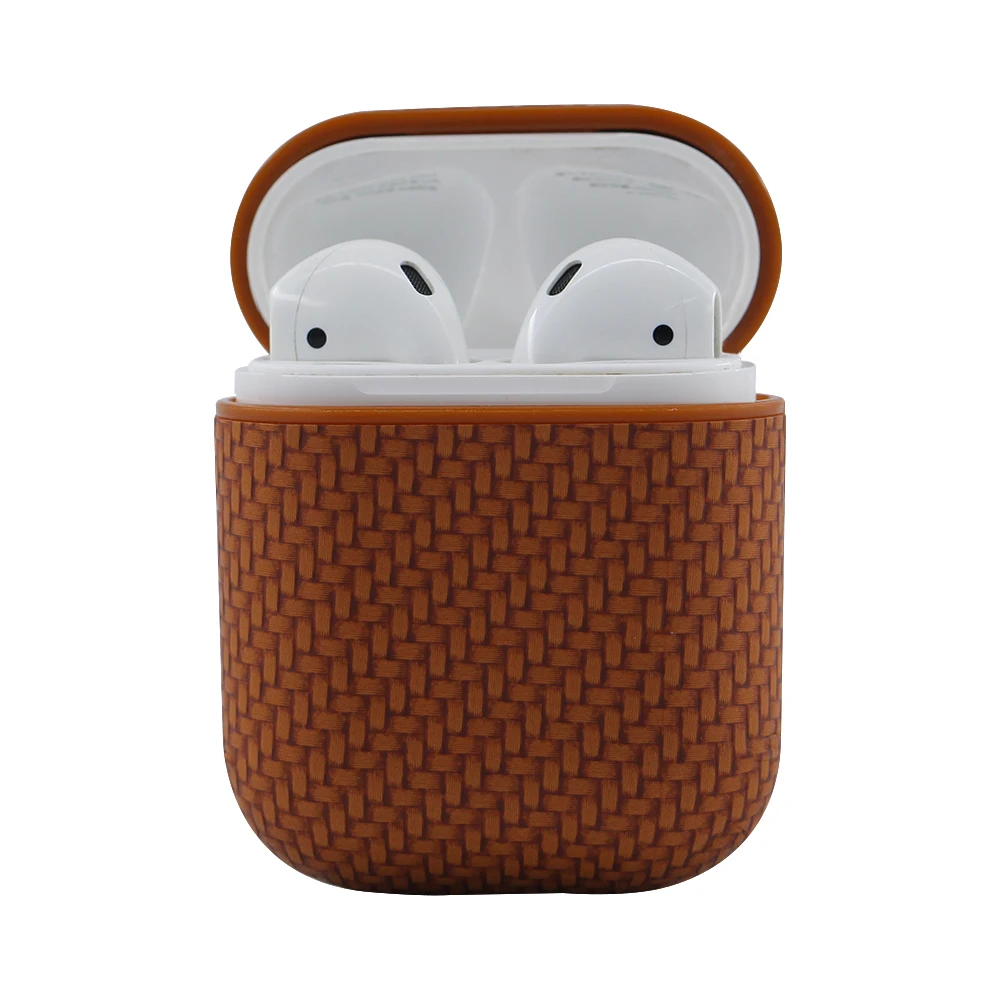 

for Airpods Retro Cross Weave Pattern Plastic + PU Leather Earphone Case Bluetooth Wireless Headphone Accessories for Airpods