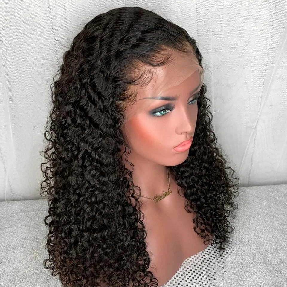 

Glueless 180% Density Kinky Curly Short Bob Natural Black Lace Front Synthetic Wig For Women With Baby Hair Pre Plucked Daily