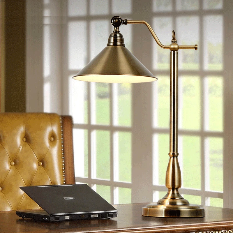 

E27 Industrial Style Retro Copper Table Lamp Decorative Table Lamp Bedroom Bedside Lamp Imitation Copper Table Lamp