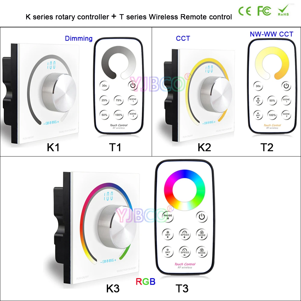 Bincolor DC12V 24V кнопочный переключатель Одноцветный/CCT/RGB поворотный диммер