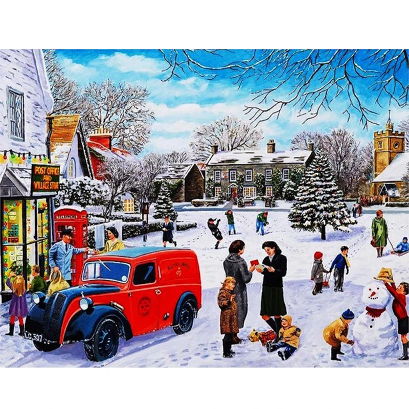 

Алмазная 5D Вышивка, зимний пейзаж, полноразмерная/круглая алмазная живопись, Рождественская картина стразы, автомобиль, праздничный подарок